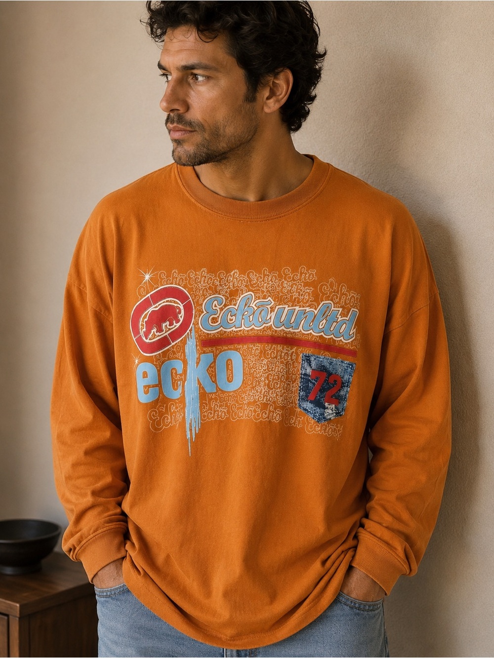 Ecko Unlimited Orange Crewneck Tee with Label Detail
